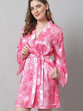 80-Faded Pink Satin Marble Short Robe